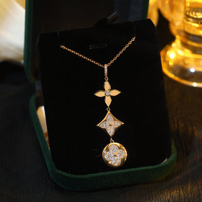 [Lucas Jewelry]STAR AND SUN DIAMOND PINK GOLD NECKLACE