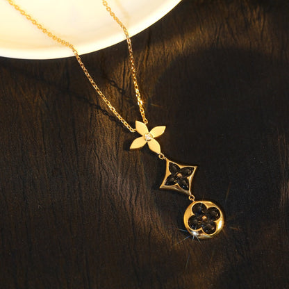 [Lucas Jewelry]STAR AND SUN ONYX PINK GOLD NECKLACE