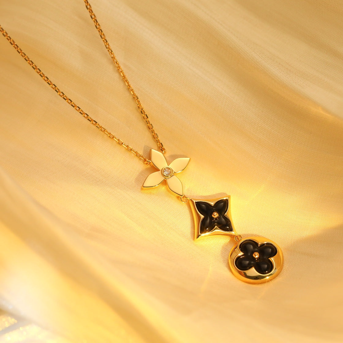 [Lucas Jewelry]STAR AND SUN ONYX PINK GOLD NECKLACE