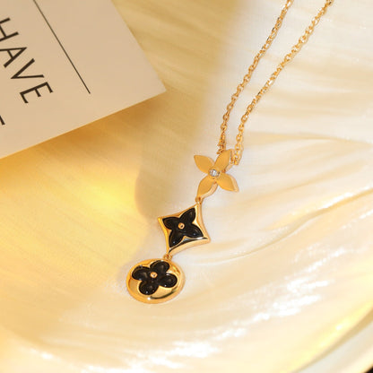 [Lucas Jewelry]STAR AND SUN ONYX PINK GOLD NECKLACE