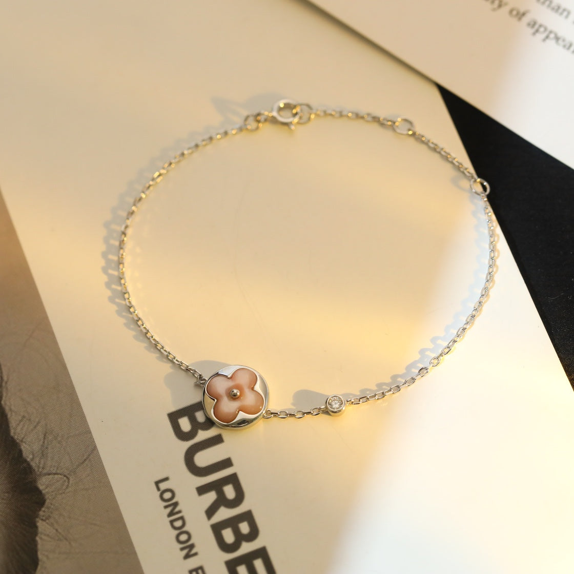 [Lucas Jewelry]SUN MOTIF PINK MOP SILVER BRACELET