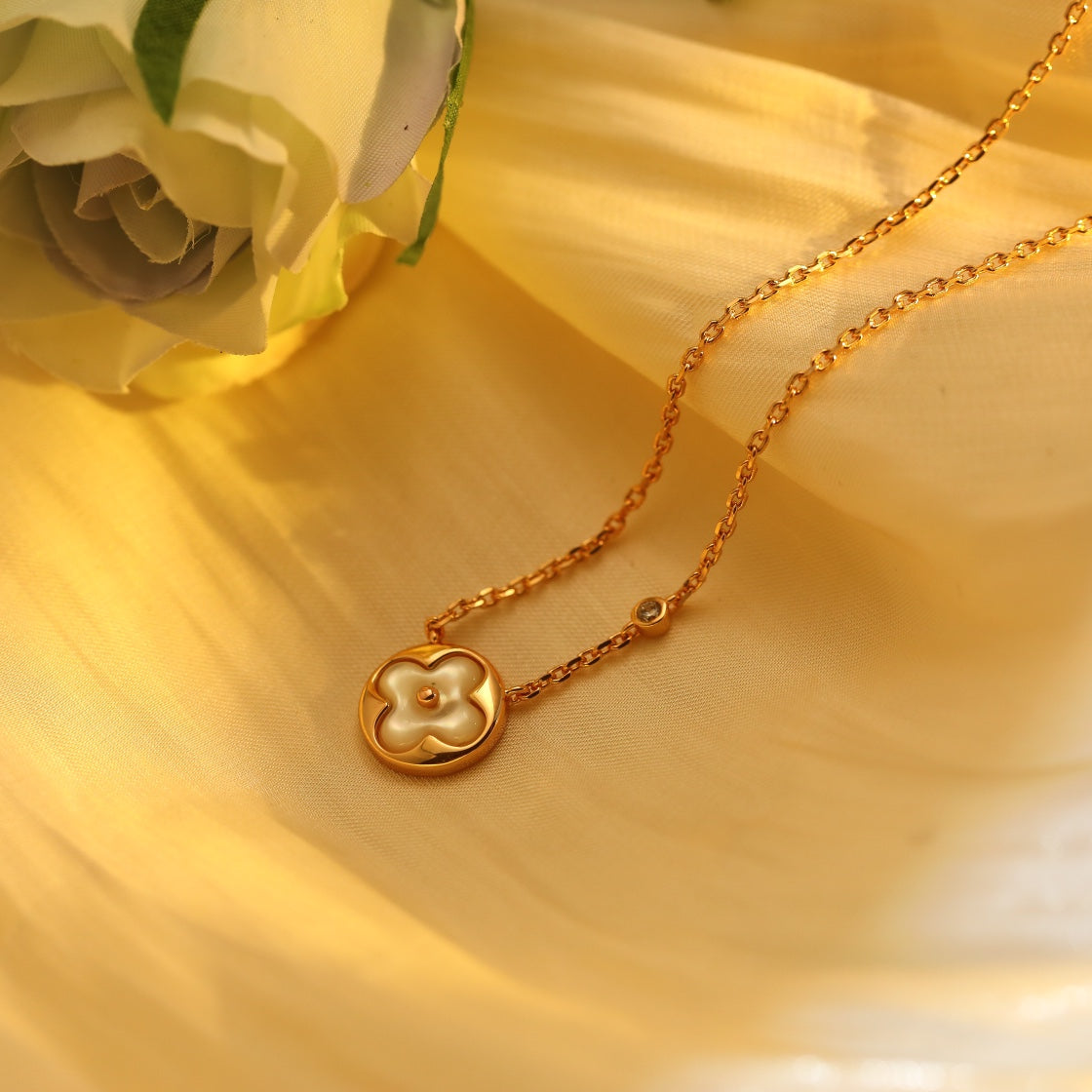 [Lucas Jewelry]SUN PEDANT PINK GOLD 1 DIAMOND NECKLACE