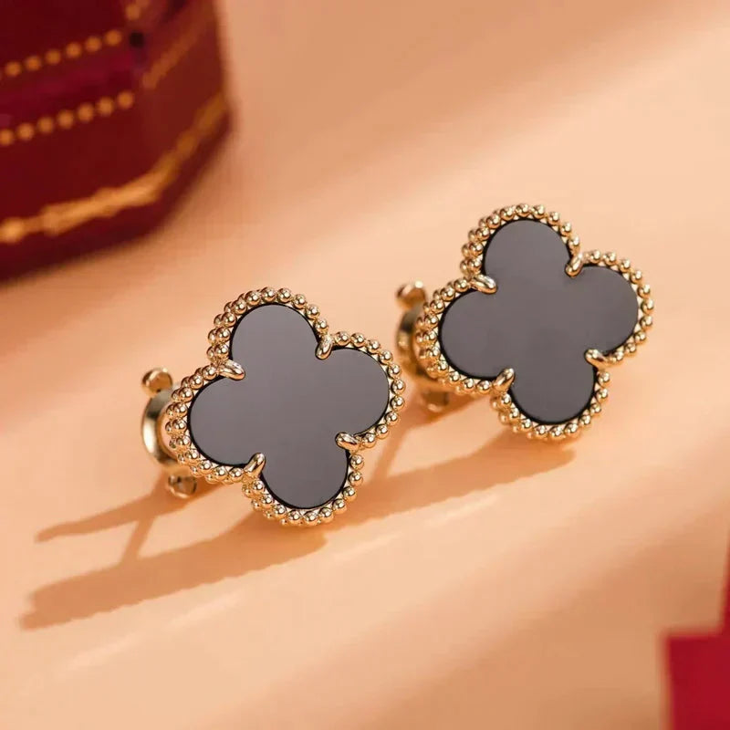 [Lucas Jewelry]CLOVER MEDIUM 1 MOTIFS  ONYX STUD EARRINGS