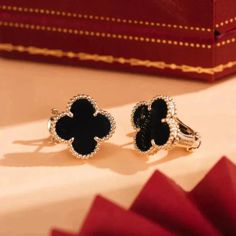 [Lucas Jewelry]CLOVER MEDIUM 1 MOTIFS  ONYX STUD EARRINGS