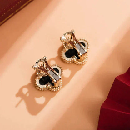 [Lucas Jewelry]CLOVER MEDIUM 1 MOTIFS  ONYX STUD EARRINGS