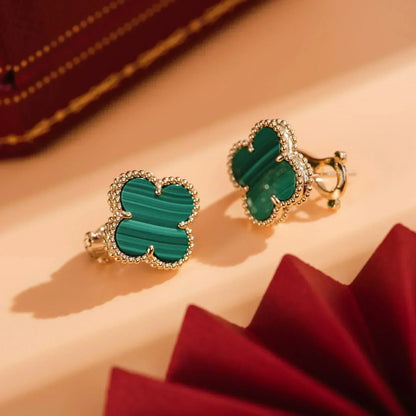 [Lucas Jewelry]CLOVER MEDIUM 1 MOTIFS MALACHITE  EARRINGS