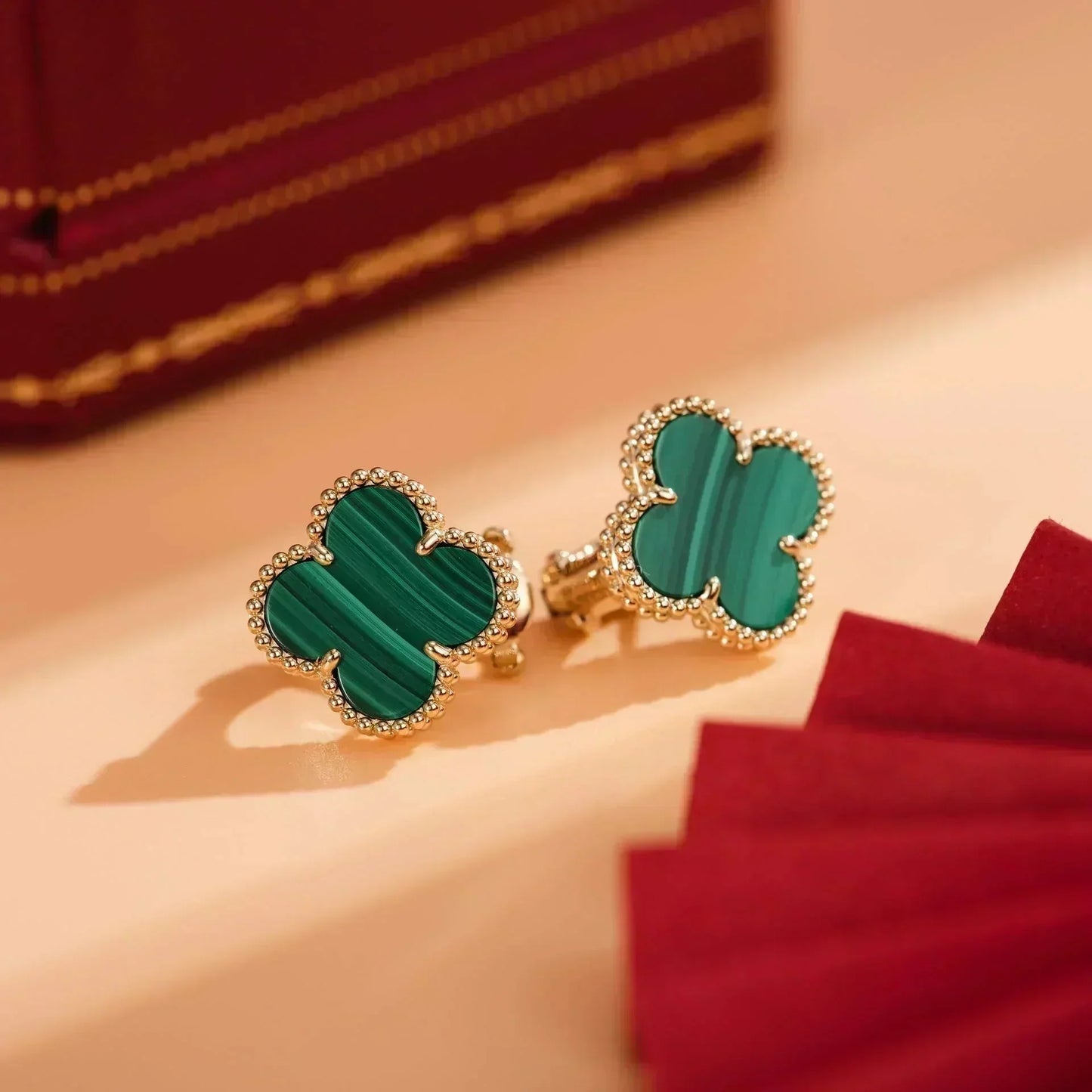 [Lucas Jewelry]CLOVER MEDIUM 1 MOTIFS MALACHITE  EARRINGS