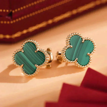 [Lucas Jewelry]CLOVER MEDIUM 1 MOTIFS MALACHITE  EARRINGS