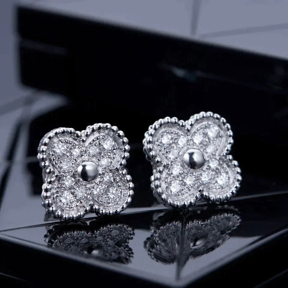 [Lucas Jewelry]CLOVER 1 MOTIFS DIAMOND STUD EARRINGS SILVER