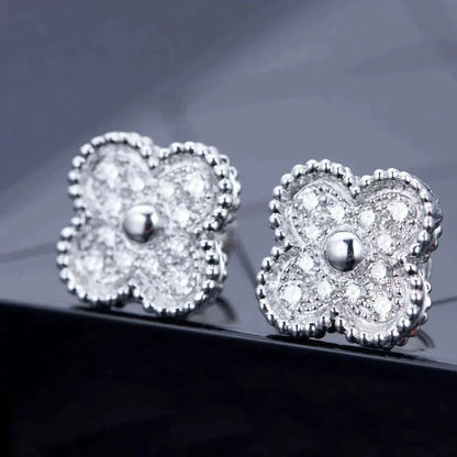 [Lucas Jewelry]CLOVER 1 MOTIFS DIAMOND STUD EARRINGS SILVER