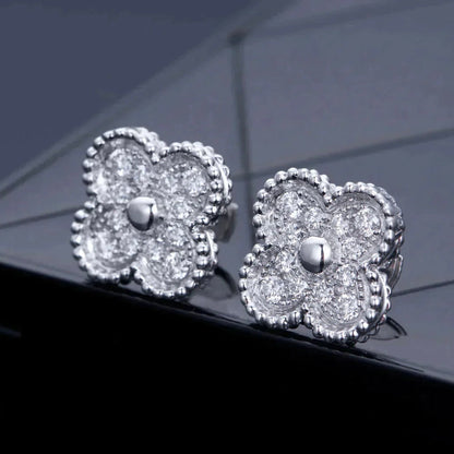 [Lucas Jewelry]CLOVER 1 MOTIFS DIAMOND STUD EARRINGS SILVER