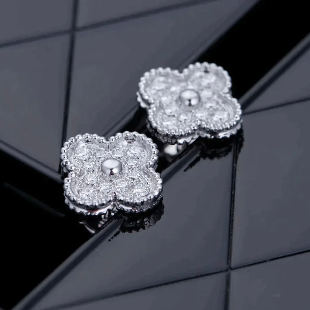 [Lucas Jewelry]CLOVER 1 MOTIFS DIAMOND STUD EARRINGS SILVER