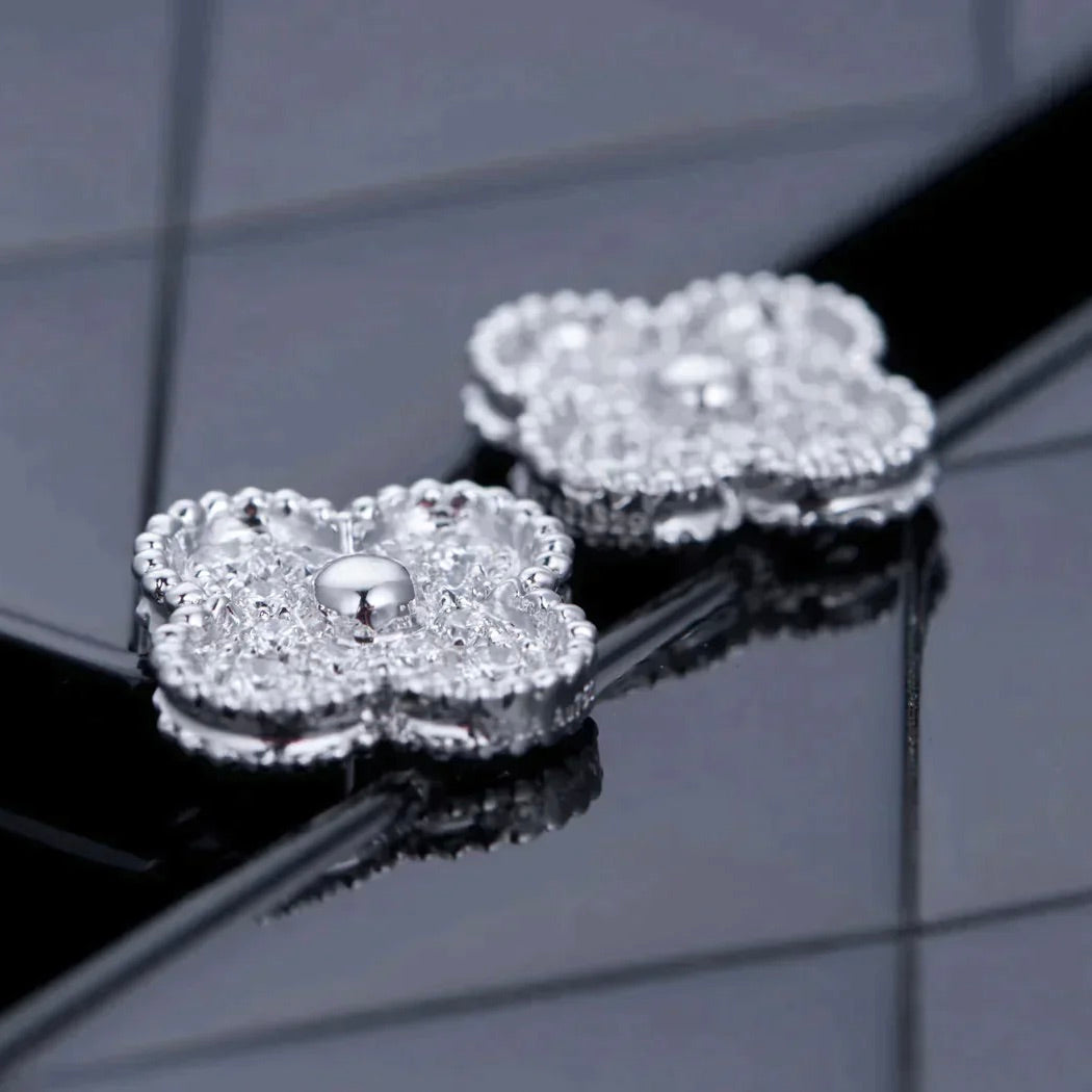 [Lucas Jewelry]CLOVER 1 MOTIFS DIAMOND STUD EARRINGS SILVER