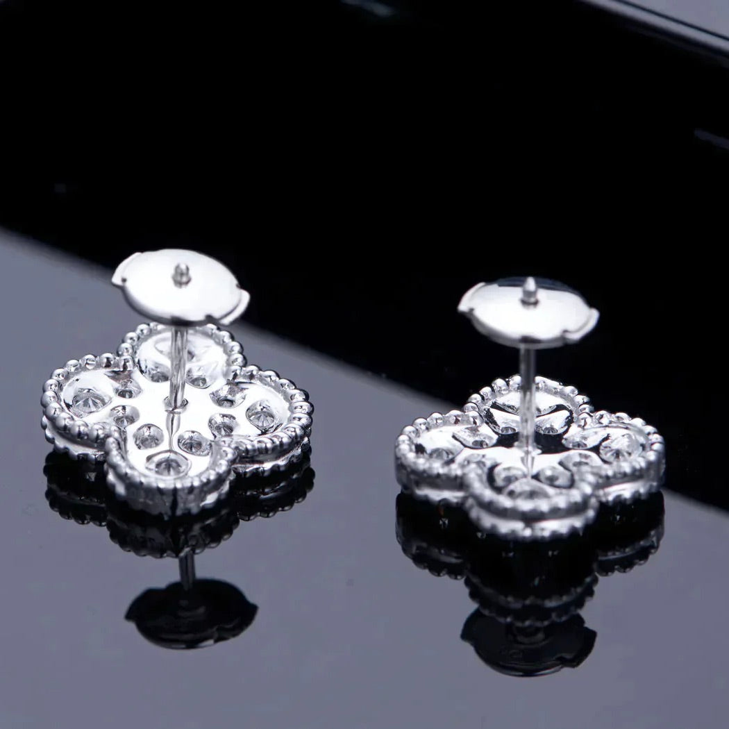 [Lucas Jewelry]CLOVER 1 MOTIFS DIAMOND STUD EARRINGS SILVER