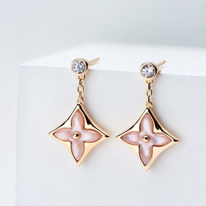 [Lucas Jewelry]DOUBLE STAR PINK GOLD MOP DROP EARRINGS