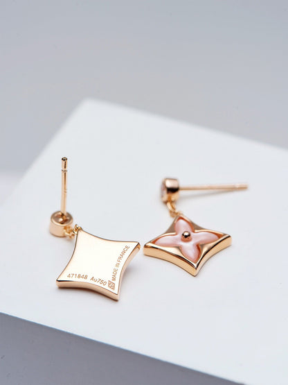 [Lucas Jewelry]DOUBLE STAR PINK GOLD MOP DROP EARRINGS