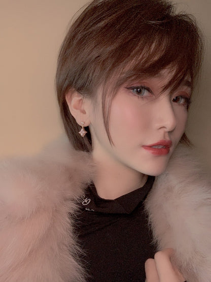 [Lucas Jewelry]DOUBLE STAR PINK GOLD MOP DROP EARRINGS