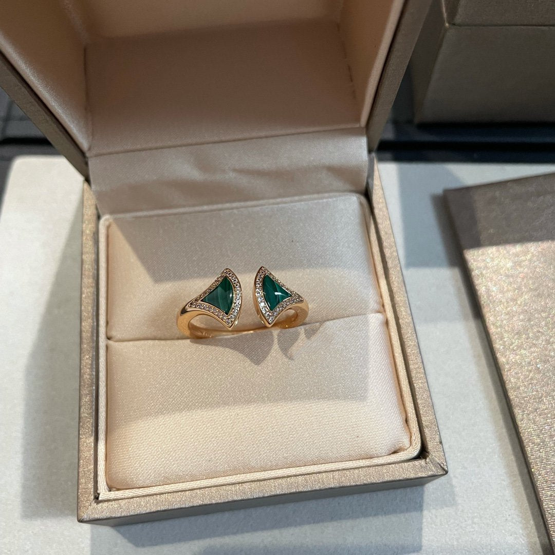 [Lucas Jewelry]DREAM MALACHITE DIAMOND OPEN RING