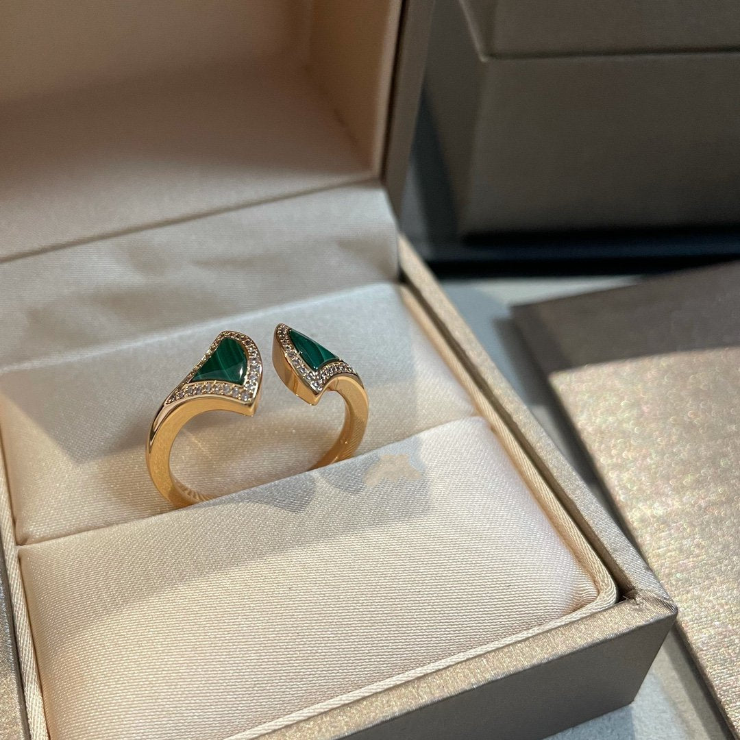 [Lucas Jewelry]DREAM MALACHITE DIAMOND OPEN RING