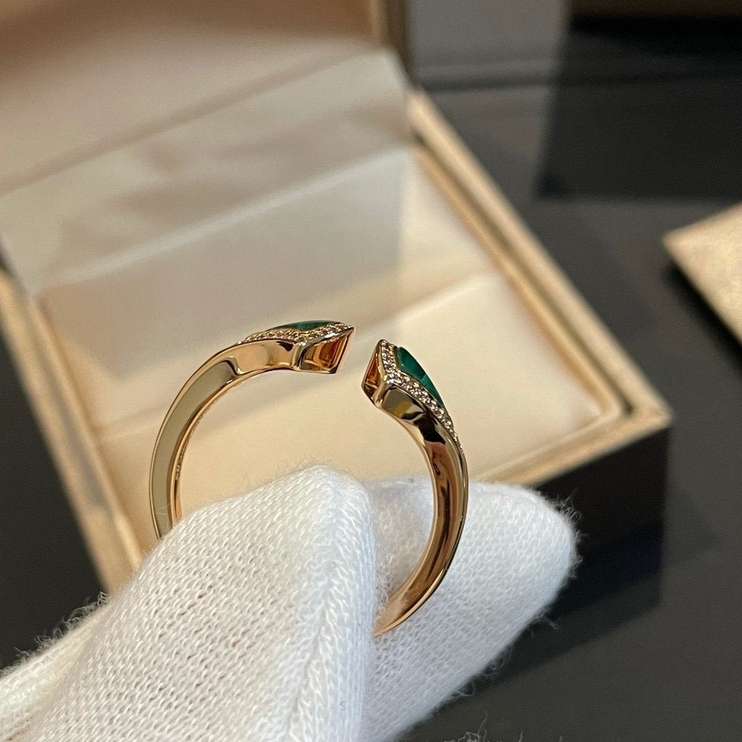 [Lucas Jewelry]DREAM MALACHITE DIAMOND OPEN RING