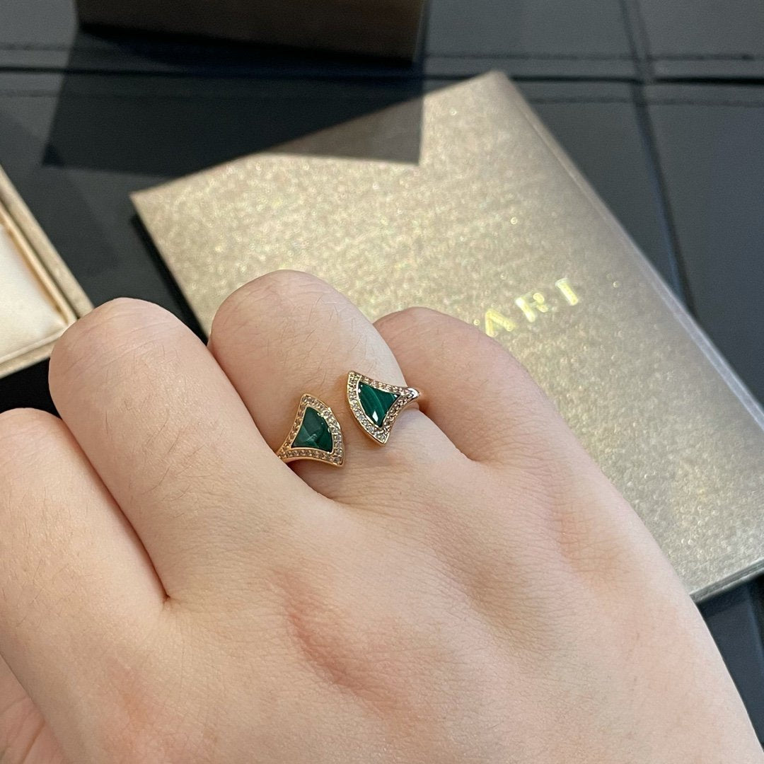 [Lucas Jewelry]DREAM MALACHITE DIAMOND OPEN RING