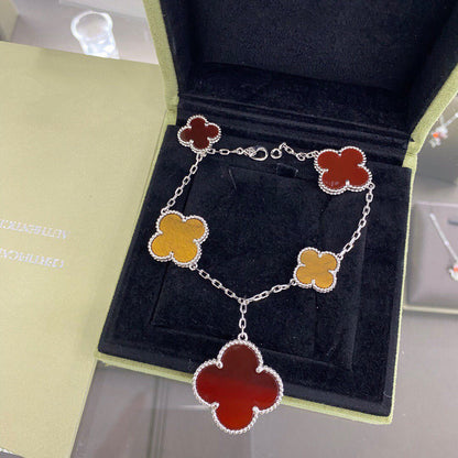 [Lucas Jewelry]CLOVER 5 MOTIFS SIVLER CARNELIAN TIGER EYE BRACELET