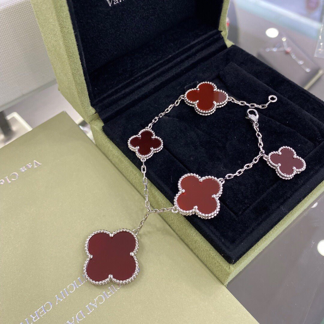 [Lucas Jewelry]CLOVER 5 MOTIFS SIVLER CARNELIAN BRACELET