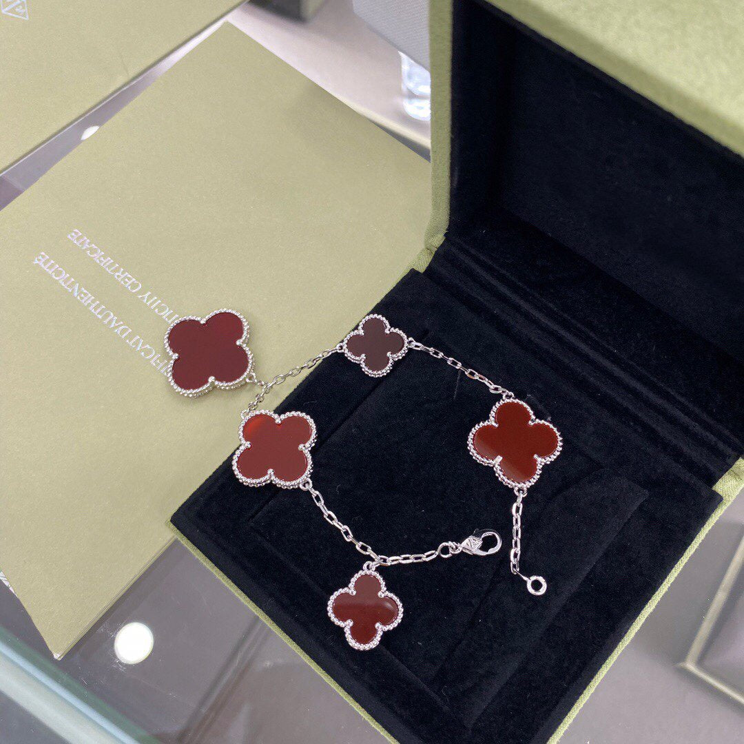 [Lucas Jewelry]CLOVER 5 MOTIFS SIVLER CARNELIAN BRACELET