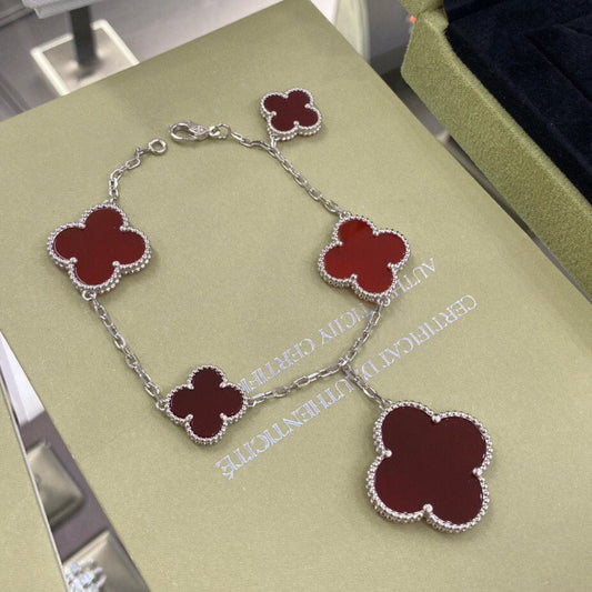 [Lucas Jewelry]CLOVER 5 MOTIFS SIVLER CARNELIAN BRACELET