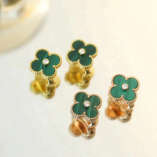 [Lucas Jewelry]CLOVER MEDIUM 1 MOTIFS MALACHITE DIAMOND EARRINGS