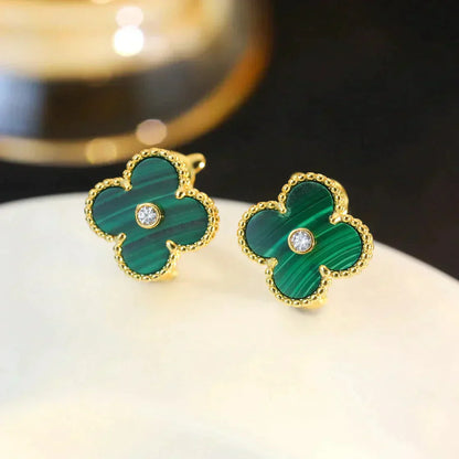 [Lucas Jewelry]CLOVER MEDIUM 1 MOTIFS MALACHITE DIAMOND EARRINGS