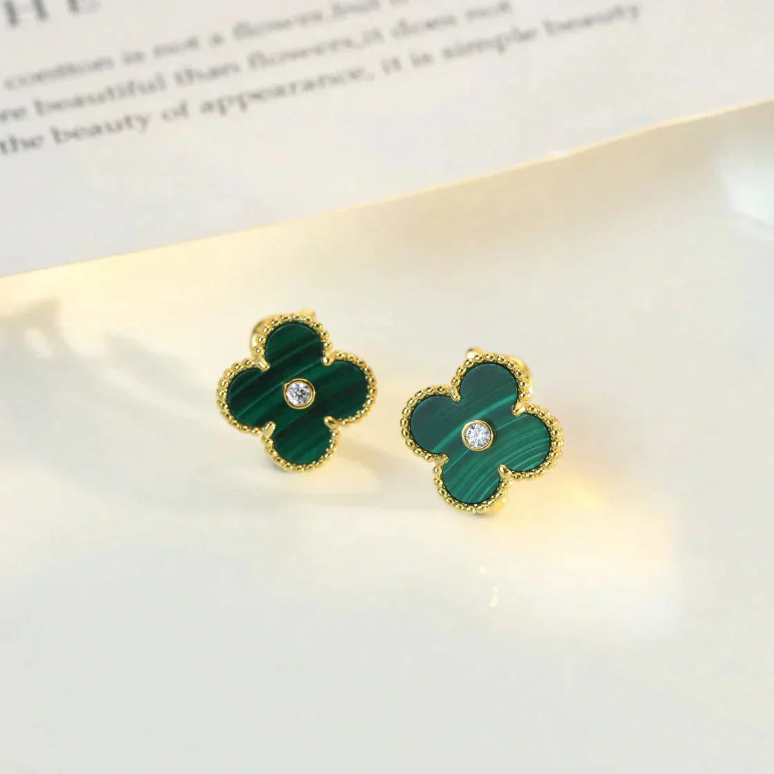 [Lucas Jewelry]CLOVER MEDIUM 1 MOTIFS MALACHITE DIAMOND EARRINGS