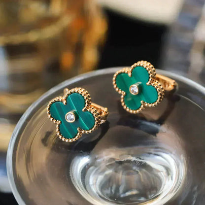 [Lucas Jewelry]CLOVER MEDIUM 1 MOTIFS MALACHITE DIAMOND EARRINGS