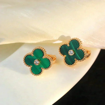 [Lucas Jewelry]CLOVER MEDIUM 1 MOTIFS MALACHITE DIAMOND EARRINGS