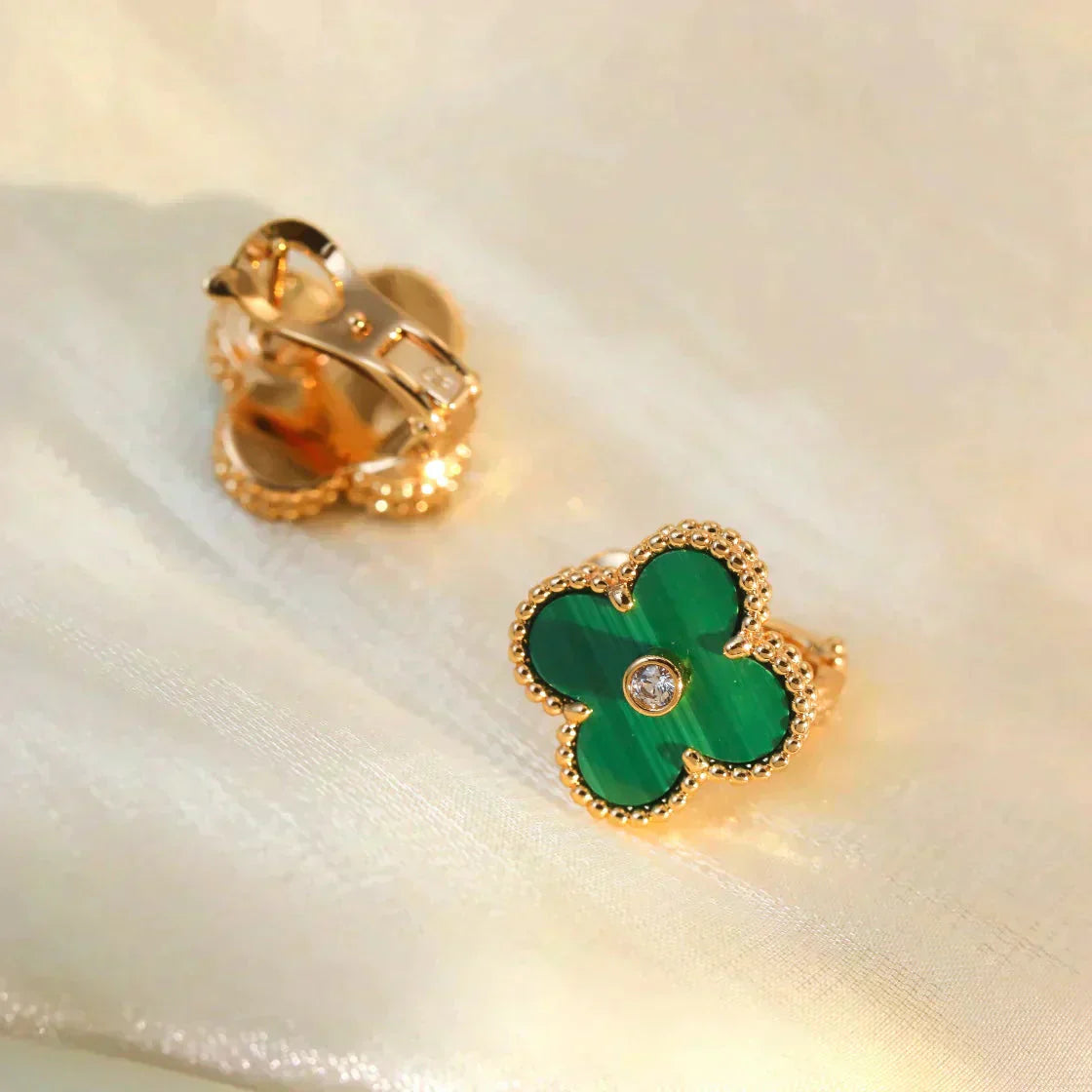 [Lucas Jewelry]CLOVER MEDIUM 1 MOTIFS MALACHITE DIAMOND EARRINGS