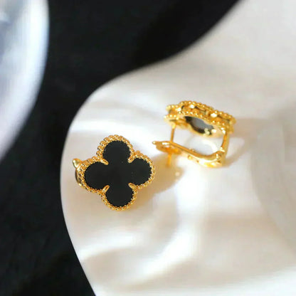 [Lucas Jewelry]CLOVER MEDIUM 1 MOTIFS  ONYX STUD EARRINGS