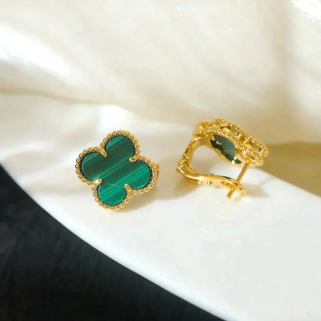 [Lucas Jewelry]CLOVER MEDIUM 1 MOTIFS MALACHITE  EARRINGS