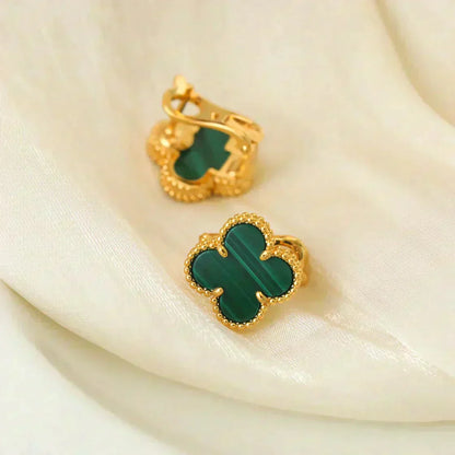 [Lucas Jewelry]CLOVER MEDIUM 1 MOTIFS MALACHITE  EARRINGS