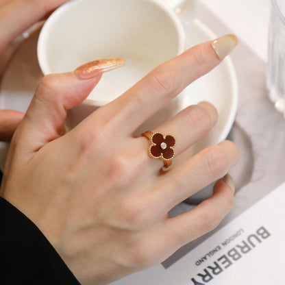 [Lucas Jewelry]CLOVER CARNELIAN RING ROSE GOLD DIAMOND