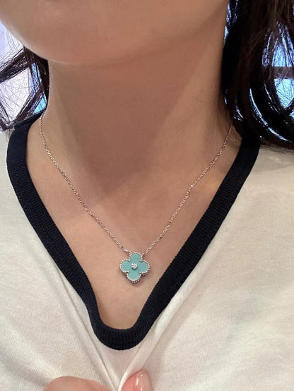 [Lucas Jewelry]CLOVER 1 DIAMOND LIGHT BLUE SILVER NECKLACE