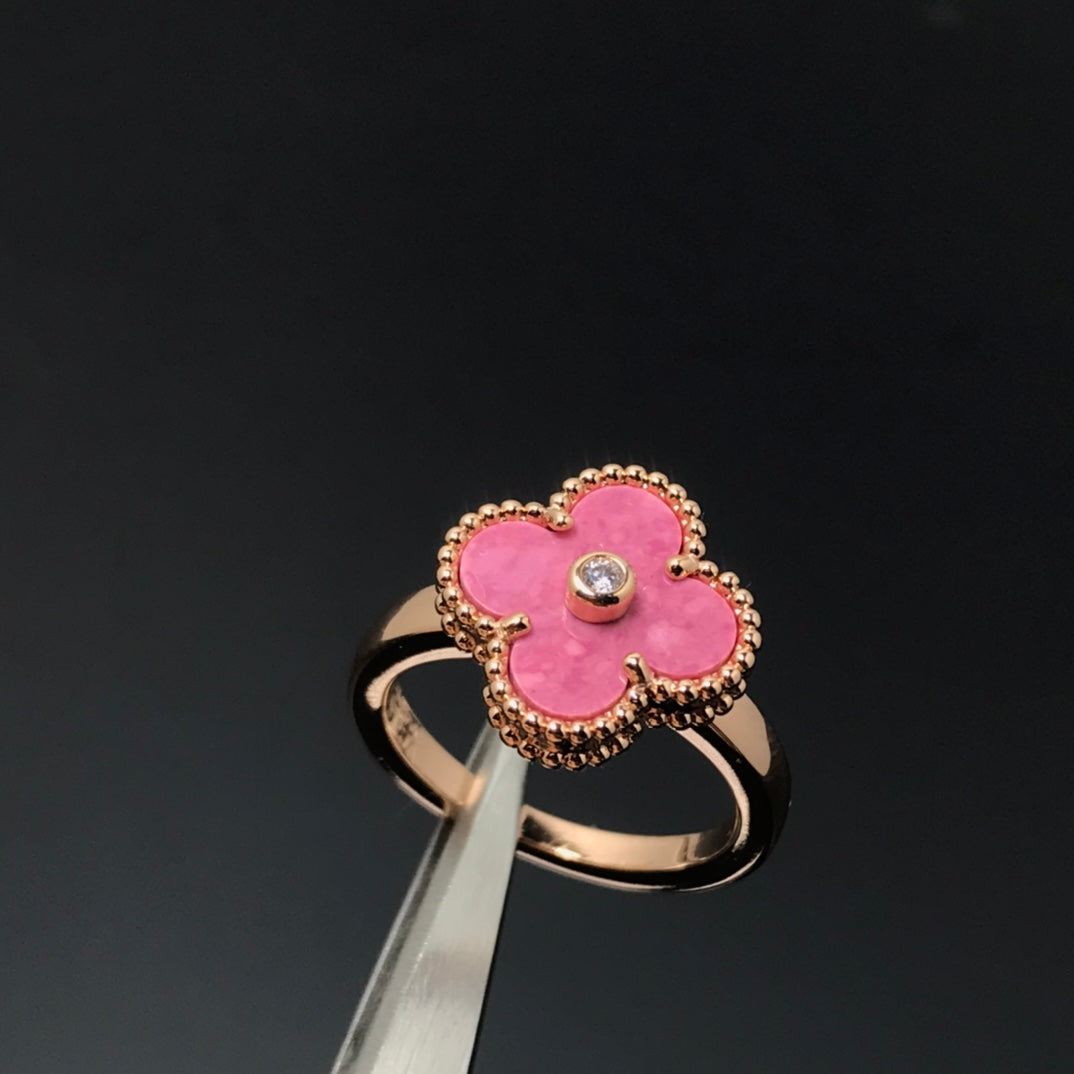 [Lucas Jewelry]CLOVER RHODONITE ROSE GOLD RING