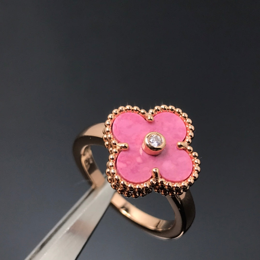 [Lucas Jewelry]CLOVER RHODONITE ROSE GOLD RING