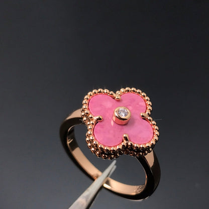 [Lucas Jewelry]CLOVER RHODONITE ROSE GOLD RING