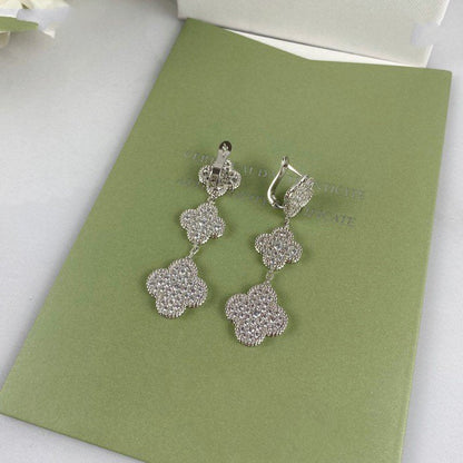 [Lucas Jewelry]CLOVER 3 MOTIF DIAMOND SILVER DROP EARRINGS