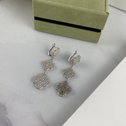 [Lucas Jewelry]CLOVER 3 MOTIF DIAMOND SILVER DROP EARRINGS