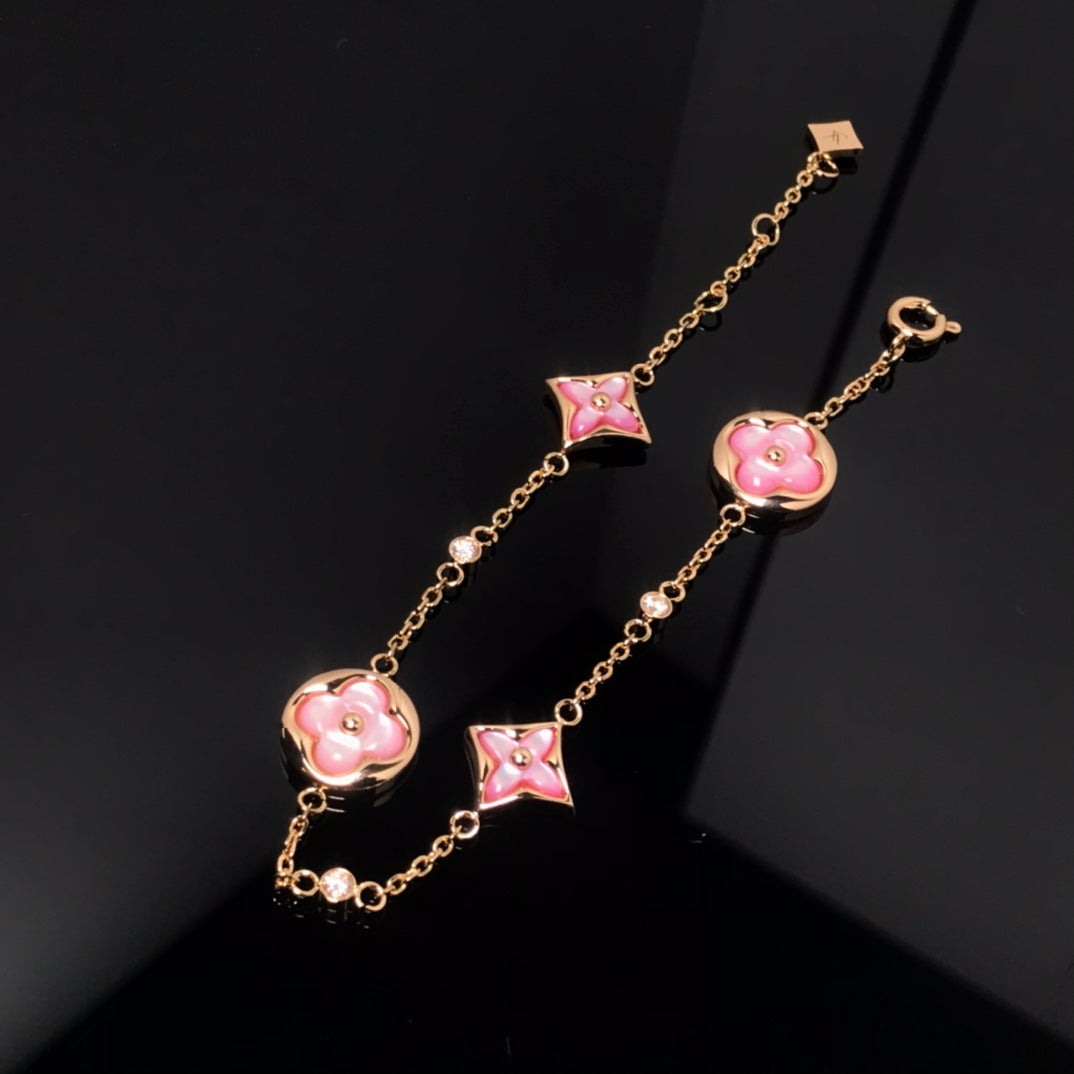 [Lucas Jewelry]STAR AND SUN 4 MOTIF PINK MOP PINK GOLD BRACELET