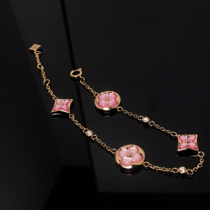 [Lucas Jewelry]STAR AND SUN 4 MOTIF PINK MOP PINK GOLD BRACELET