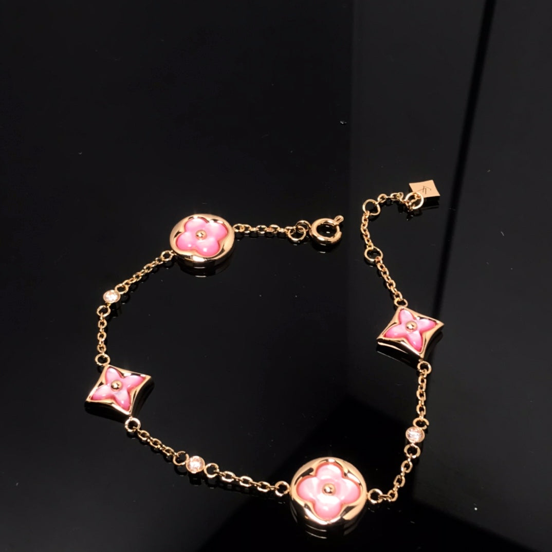 [Lucas Jewelry]STAR AND SUN 4 MOTIF PINK MOP PINK GOLD BRACELET