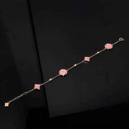 [Lucas Jewelry]STAR AND SUN 4 MOTIF PINK MOP PINK GOLD BRACELET