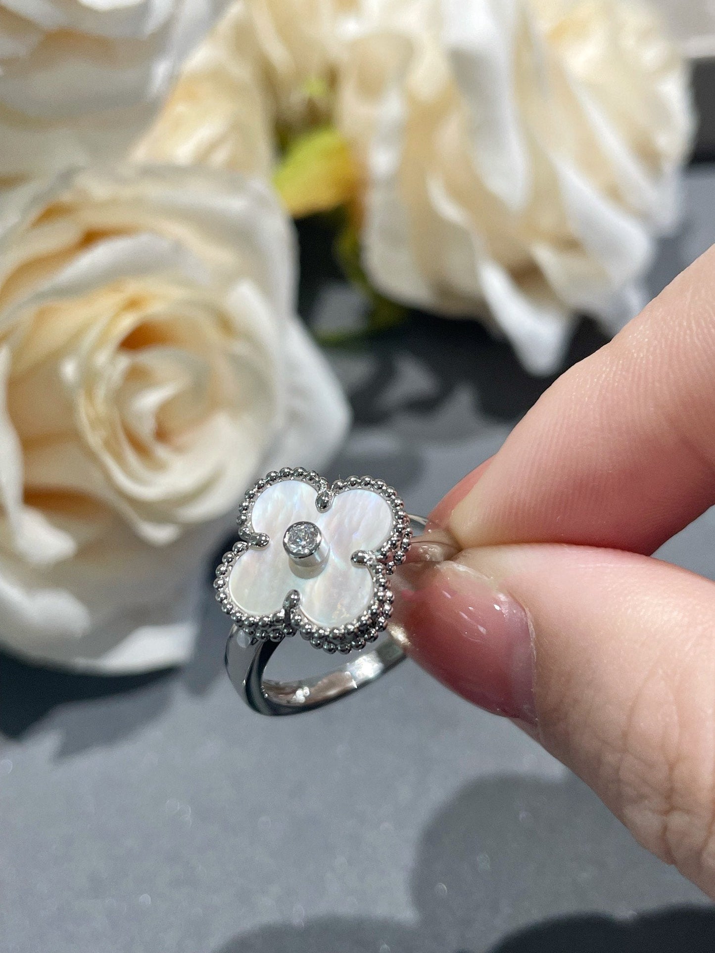 [Lucas Jewelry]CLOVER SILVER MOP DIAMOND RING